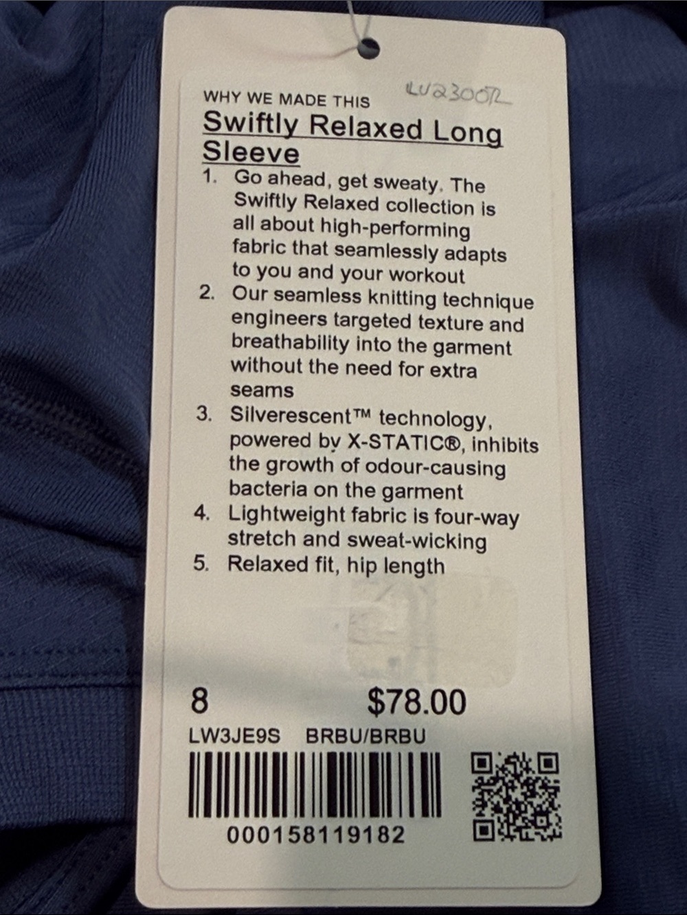 Lululemon Swiftly Relaxed Long Sleeve Brilliant Blue Size 8 NWT - Picture 3 of 7